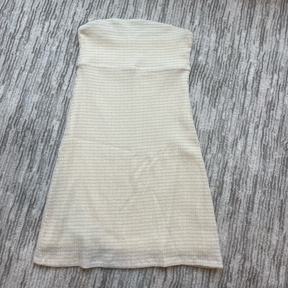 Wilfred Cream Striped Strapless Dress